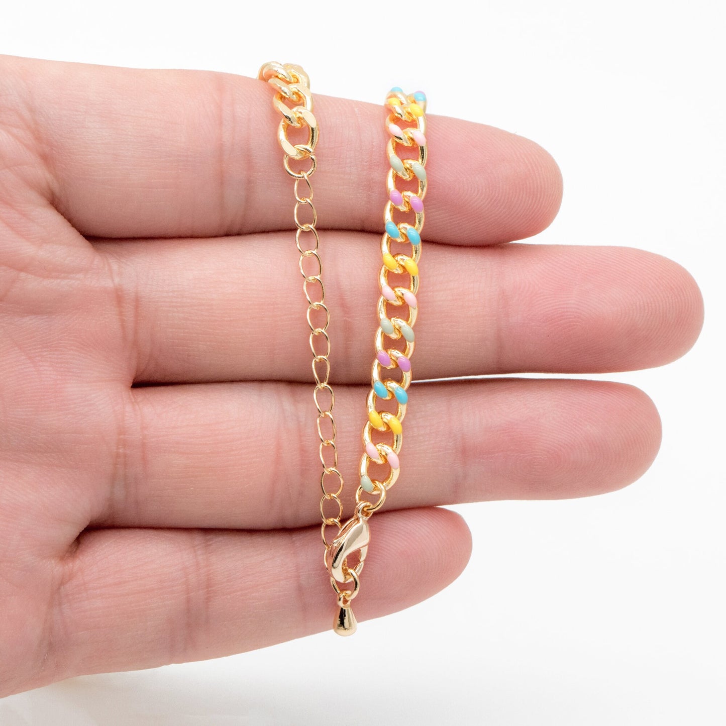 Gold plated Brass Curb Chains, Finished Enamel Bracelet/ Anklet/ Necklace with Extender Chain, Ready to Wear (#LK-594)