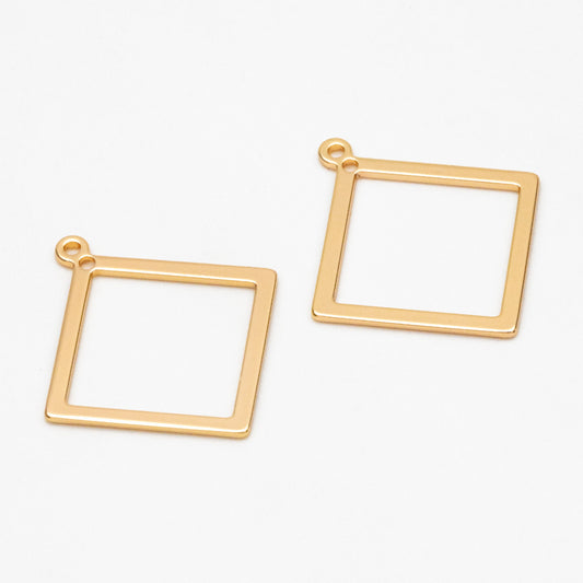 10pcs Gold/ Silver tone Square Pendants, Gold/ Rhodium plated Brass Rhombus Link Charms, Wired Geometric Hoops (GB-3047)