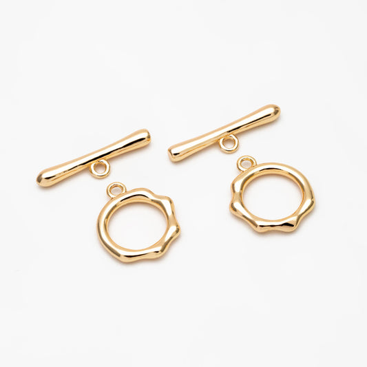 10 sets Gold/ Silver Round Toggle Clasp, Real Gold/ Rhodium plated Brass, Easy Close Clasp (#GB-1543-A)