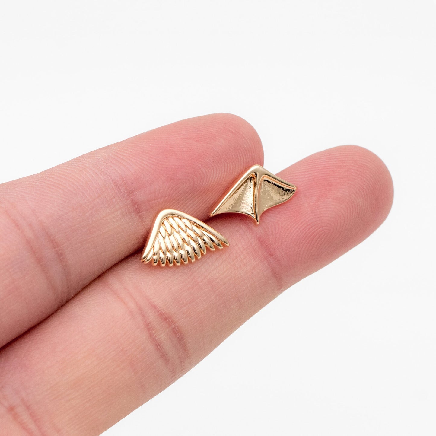 10pcs Gold Angel and Demon Wing Earrings, Gold plated Brass, Minimalist Asymmetry Earrings (GB-4210)