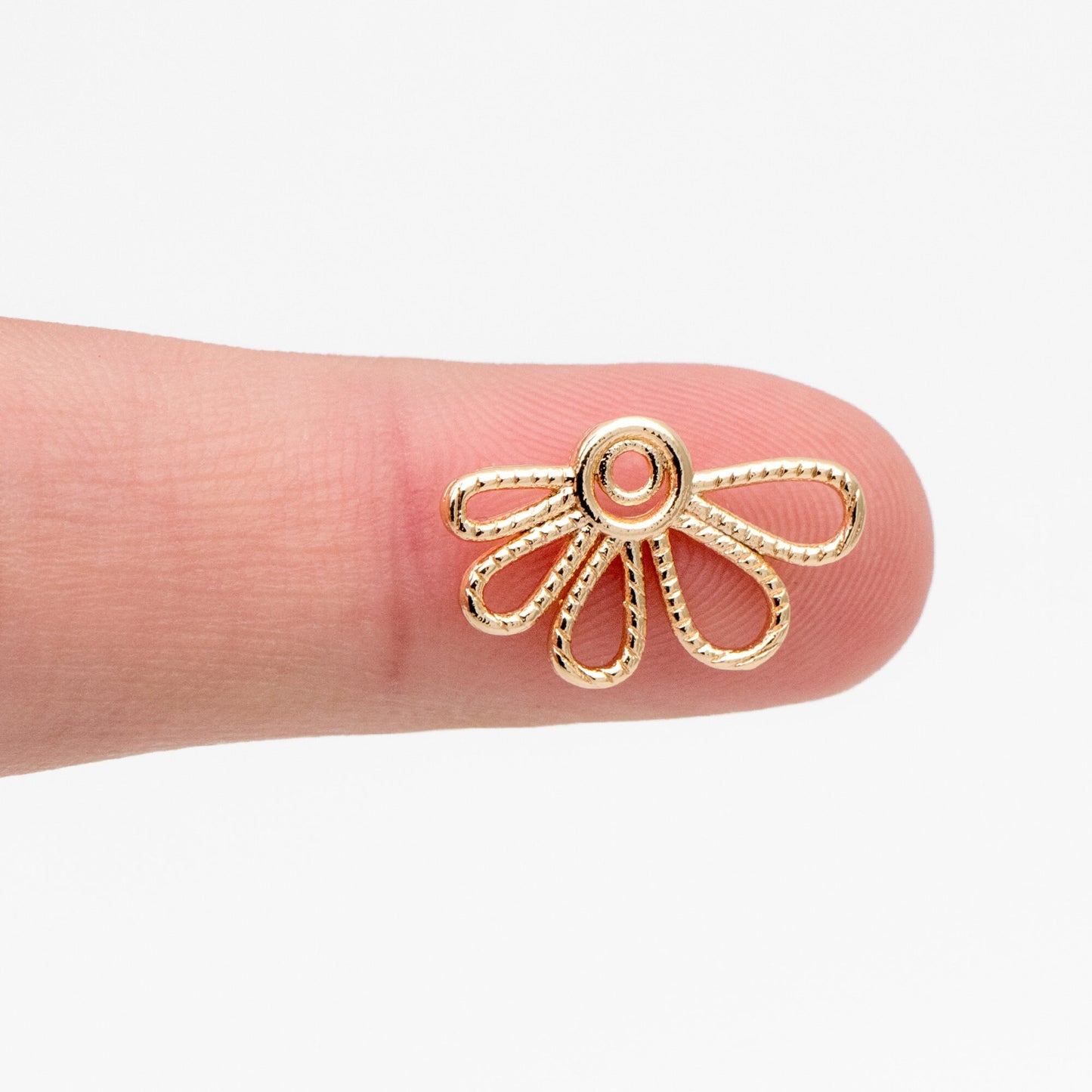 10pcs Gold Hollow Flower Charms 11x18mm, Real Gold plated Brass, Earring Charms, Earring Components (GB-4211)