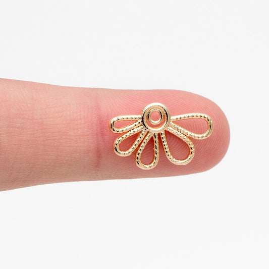 10pcs Gold Hollow Flower Charms 11x18mm, Real Gold plated Brass, Earring Charms, Earring Components (GB-4211)