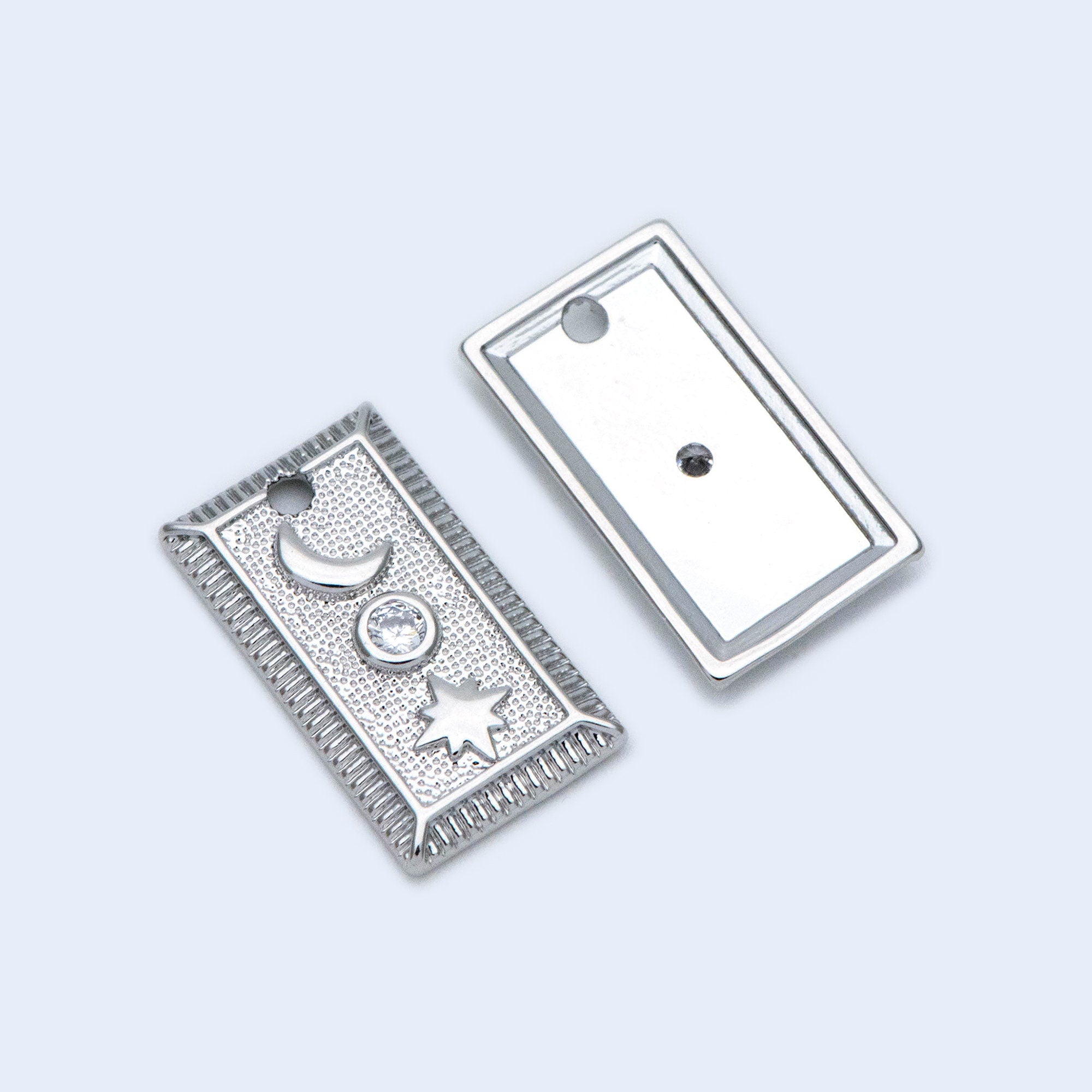 4pcs CZ Pave Gold / Silver Tone Rectangle Moon North Star Charm 18x10mm, 18K Gold plated Brass (GB-2394-B)