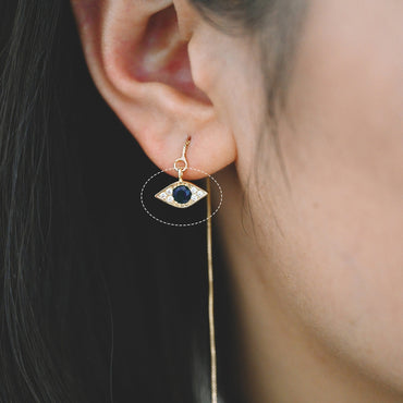 4pcs CZ Pave Blue Evil Eye Charm 12x9mm, Real Gold plated Brass Eye Charm (GB-1819-L)