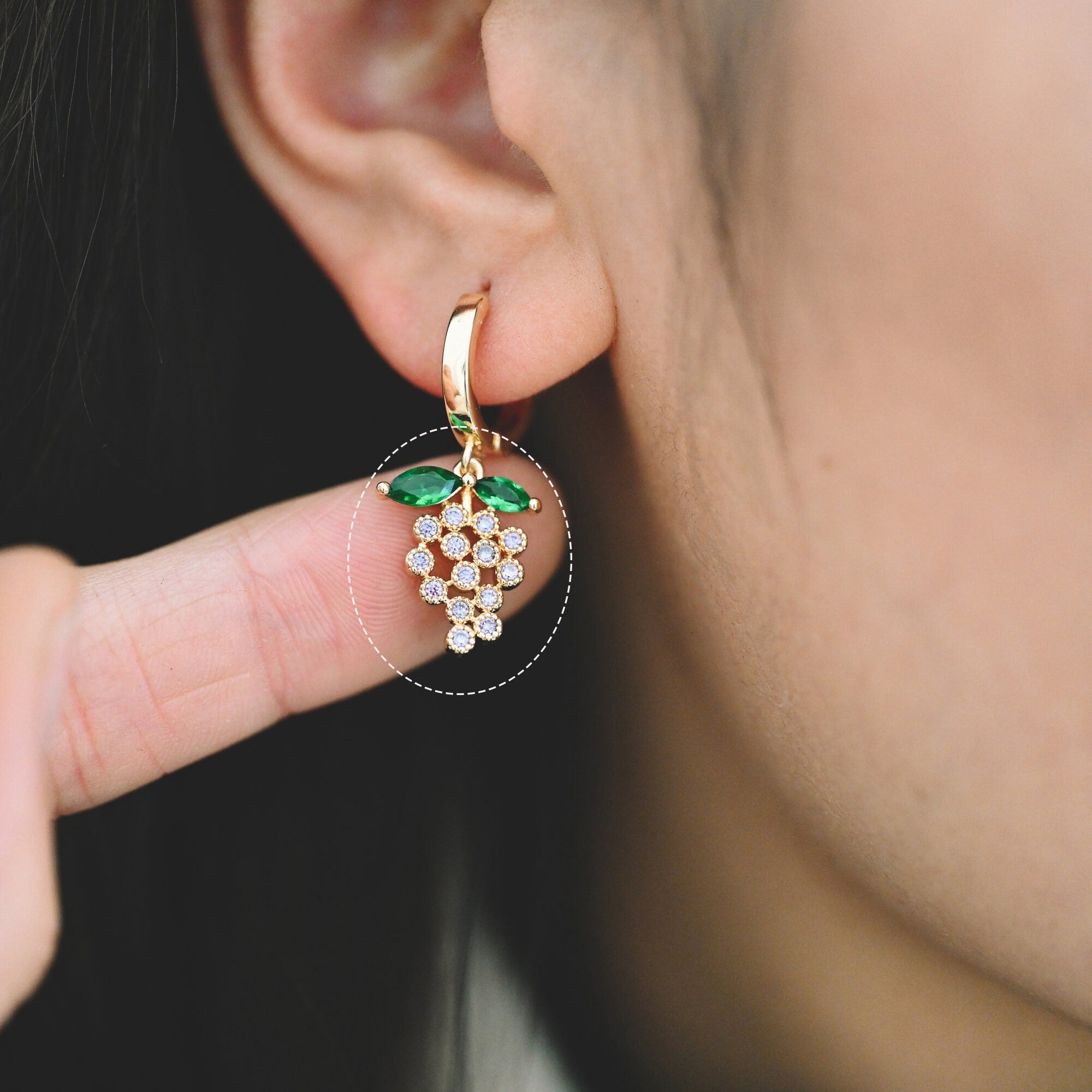 4pcs CZ Pave Gold/ Silver Tone Grape Charms, 16x13mm, 18K Gold/ rhodium plated Brass Grape Pendants (GB-1760)