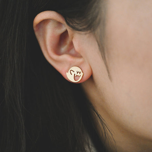 10pcs Gold Ghost Earrings 11x13mm, Gold Plated Brass Minimalist Stud Earrings (GB-3312-C)