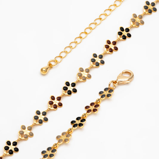 Enamel Flower Chain, Finished Bracelet/ Anklet/ Necklace with Extender Chain, Adjustable Rainbow Jewelry, Ready to Wear (#LK-581-8)