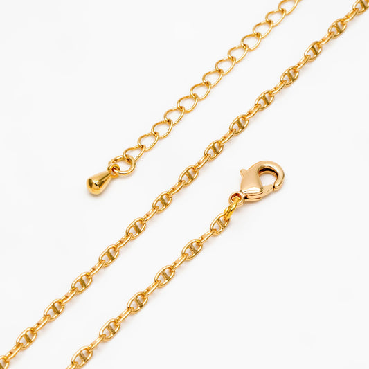 Gold Mariner Anchor Chain 2mm, Oval Link Chain, Finished Bracelet/ Anklet/ Necklace with Extender Chain, Ready to Wear (#LK-583)