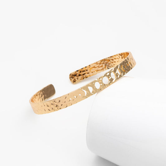 1pcs Gold Moon Phases Bangle Bracelet, Gold Plated Brass, Celestial Bracelet (GB-4222)
