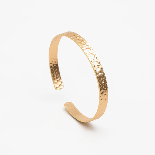 1pc Gold Moon Phases Bangle, 18K Gold Plated Brass Celestial Bracelet (GB-4222)