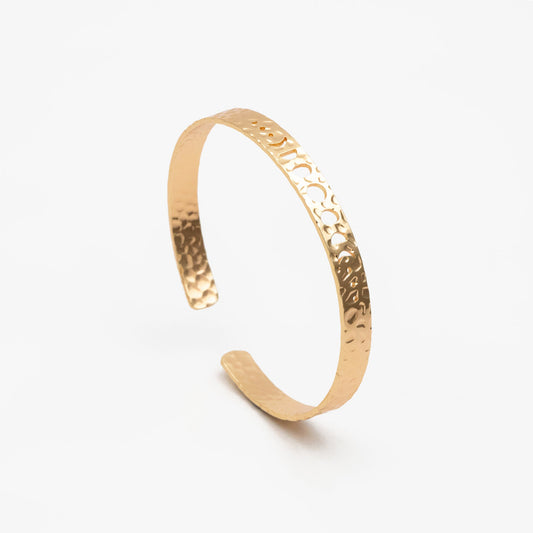 1pc Gold Moon Phases Bangle, 18K Gold Plated Brass Celestial Bracelet (GB-4222)