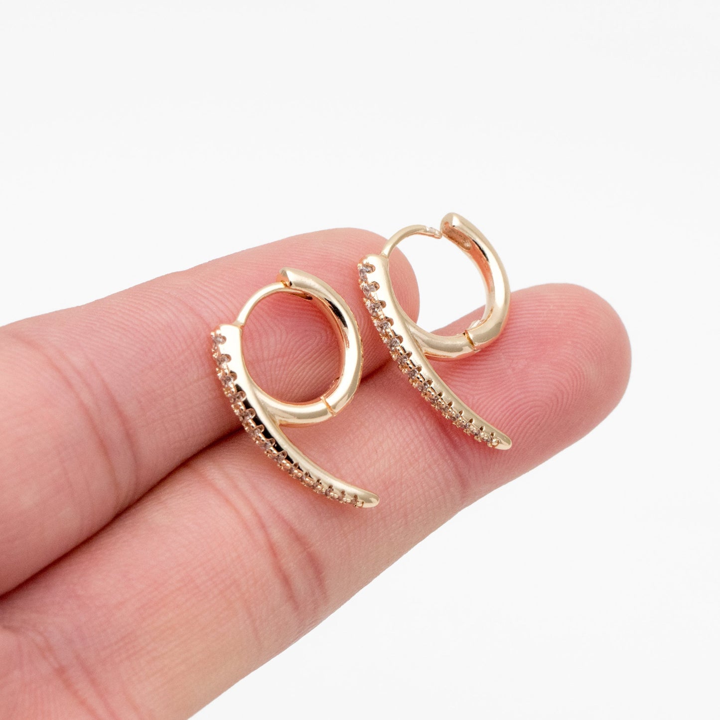 4pcs CZ Pave Gold Bar Hoop Earrings 21x15mm, Gold Huggie Earrings, Minimalist Earrings, Dainty Earrings (GB-3894-E)