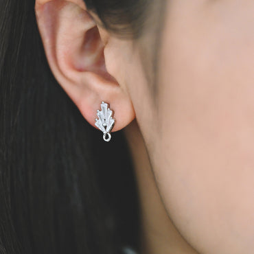 10pcs CZ pave Leaf Ear Posts 15x8mm, Gold/ Rhodium plated Brass, Dainty Stud Earrings, Sterling Silver Pin (#GB-314)