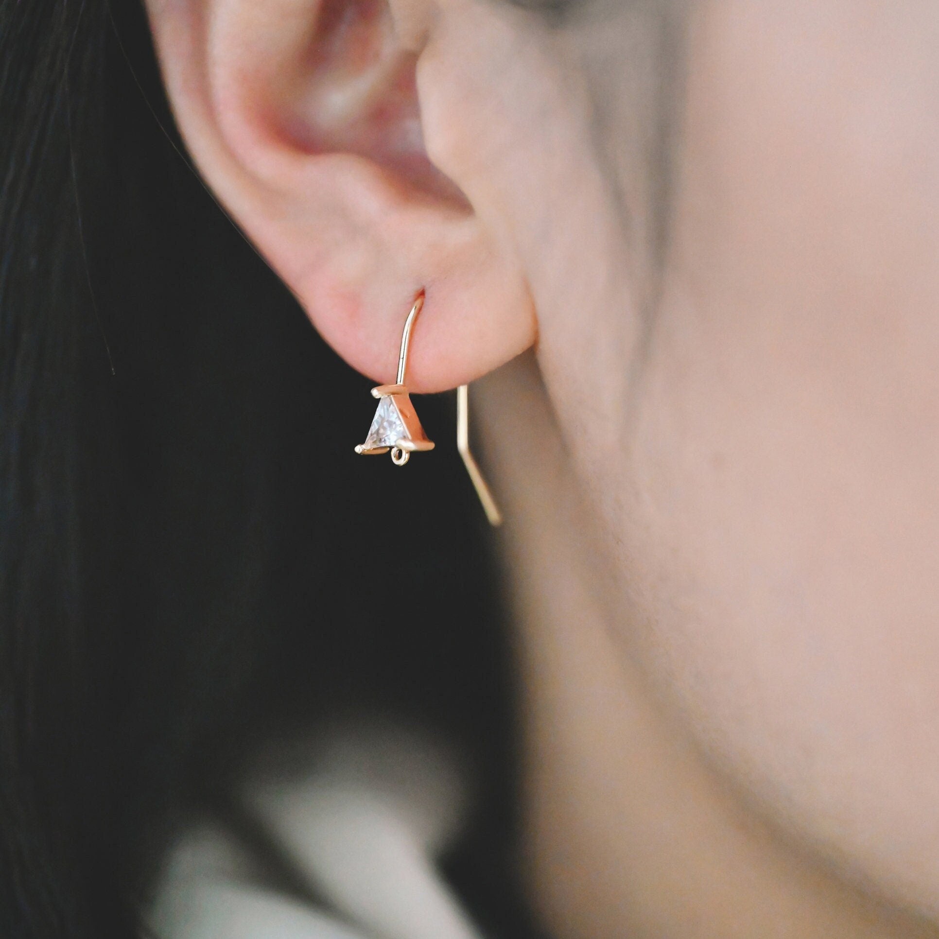 10pcs Gold CZ Pave Triangle Earring Hooks: 18K Gold Plated Brass Earwires, 21mm (GB-1125-E)