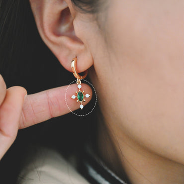 10pcs CZ pave Emerald Charm 17x11mm, Gold Plated Brass Cross Charm Pendant (GB-1276)