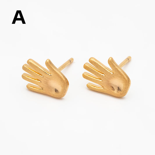 10pcs Gold Gesture Earrings, Gold Plated Brass, Minimalist Stud Earrings (GB-4105)