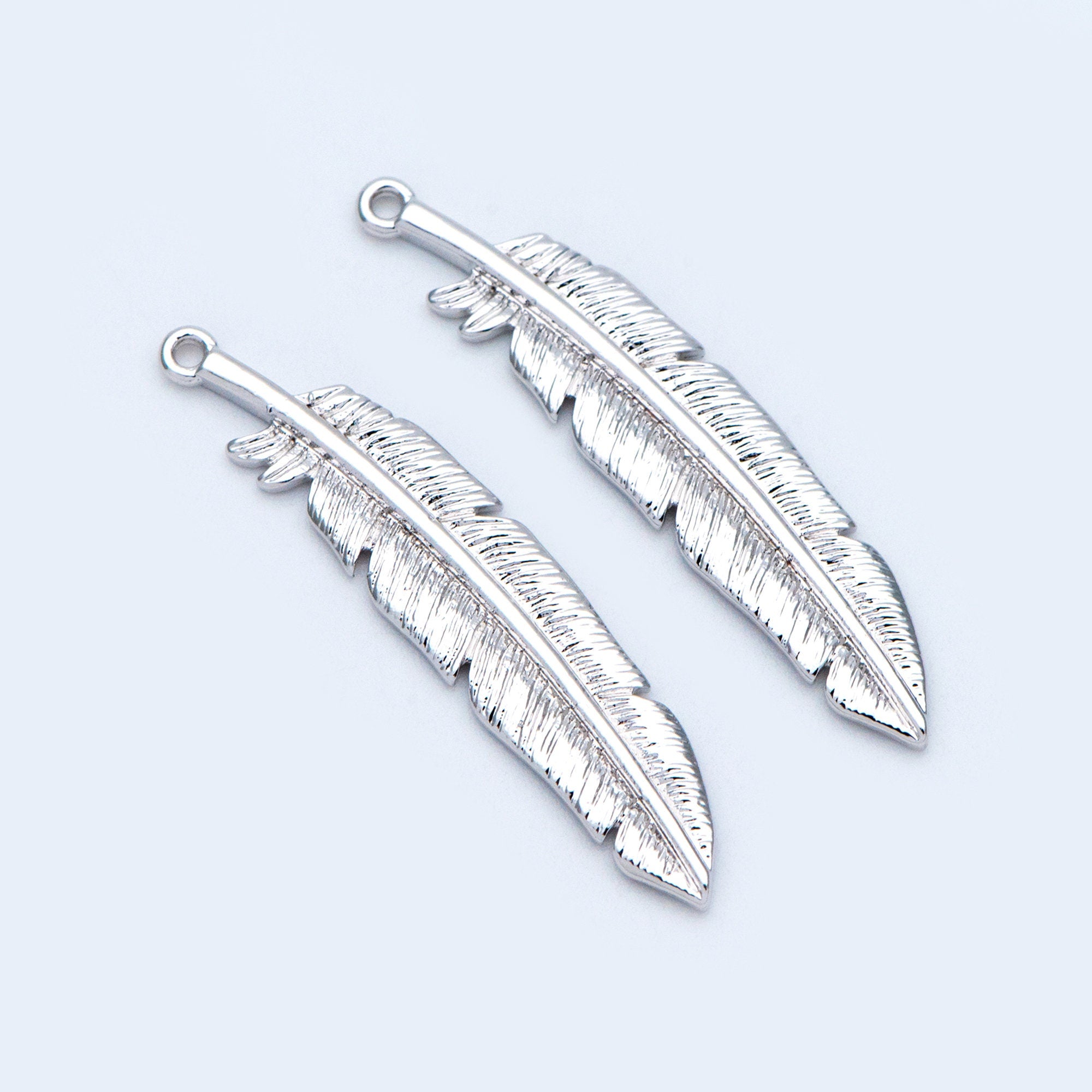 4pcs Gold/ Silver Tone Feather Pendants 37x8mm, 18K gold/ rhodium plated Brass Feather Charms, Lead Nickel Free (GB-383-C)