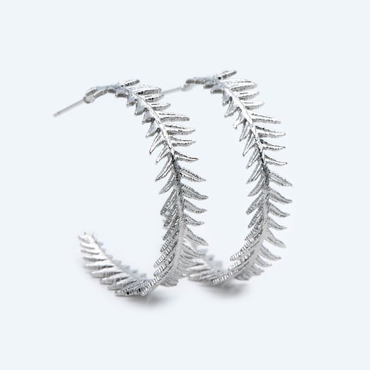 4pcs Gold / Silver Tone Feather Earring Studs 34mm, 18K Gold/ Rhodium plated Brass, Round Circle Leaf Earring (GB-1050)