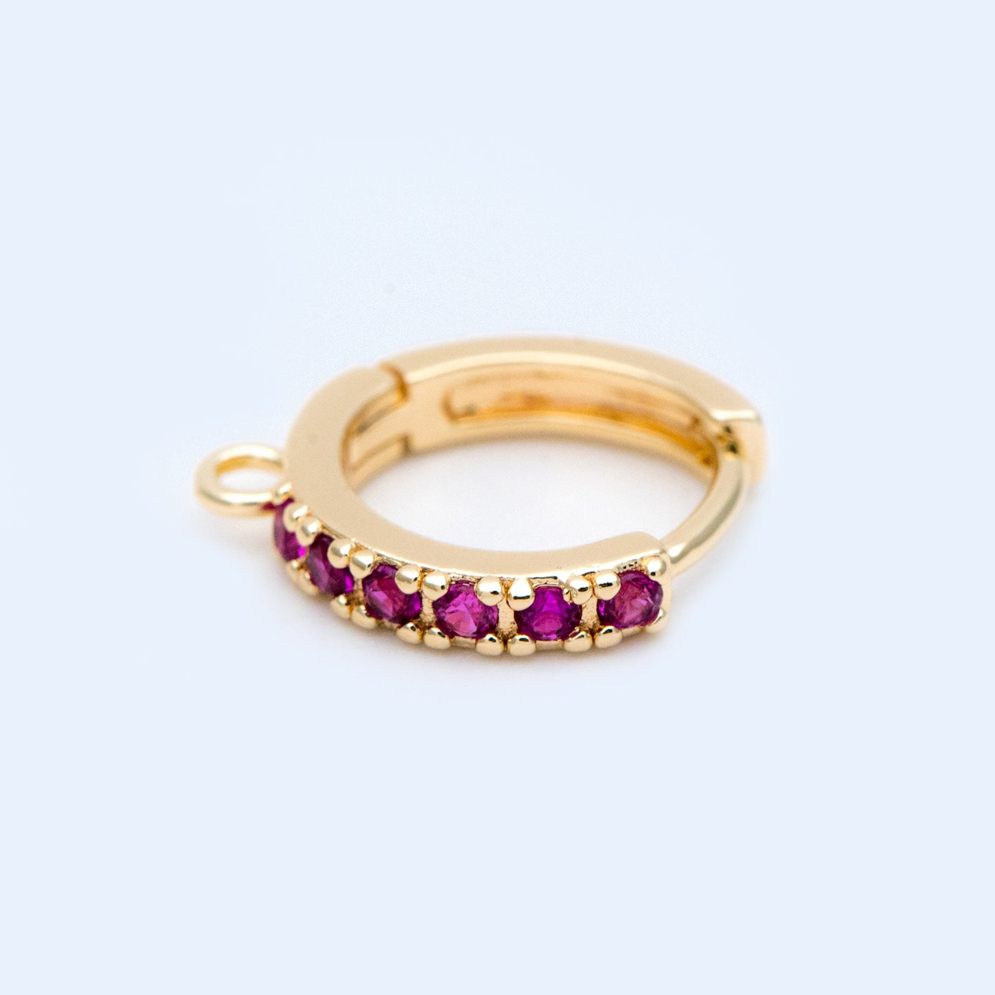 10pcs Black / Hot Pink CZ Pave Round Leverback Ear Hooks 13mm, 18K Gold plated Brass, Earring Component Hooks (GB-569)