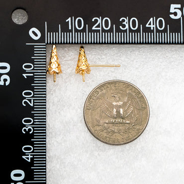 10pcs Gold Ice Cream Earring, Cone Stud Earrings, Pearl Peg Earring Mounts, Half Drilled Pearl Earring Settings (#GB-4191)