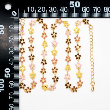 Enamel Flower Chain, Finished Bracelet/ Anklet/ Necklace with Extender Chain, Rainbow Jewelry, Ready to Wear (#LK-581-G)
