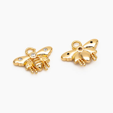 4pcs CZ Pave Gold Butterfly Charm 9x12mm, 18K Gold Plated Brass, Moth Pendants (GB-3561-L)