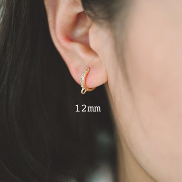 4pcs CZ Pave Hoop Earrings, 10/12/14mm, Gold plated Brass, Dainty Huggie Earrings with Loop (GB-3515)