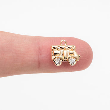 4pcs CZ Pave Gold Car Charm 12x11mm, Real Gold plated Brass Cute Car Pendants (GB-713-A)