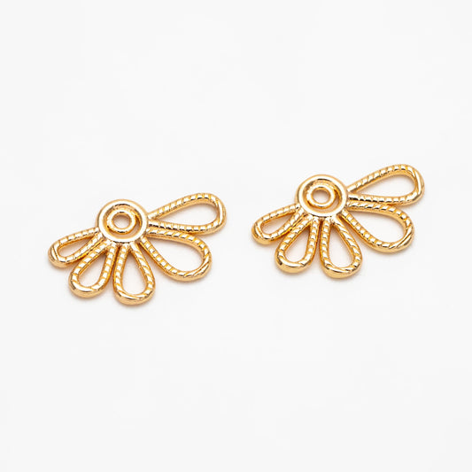 10pcs Gold Hollow Flower Charms 11x18mm, Real Gold plated Brass, Earring Charms, Earring Components (GB-4211)