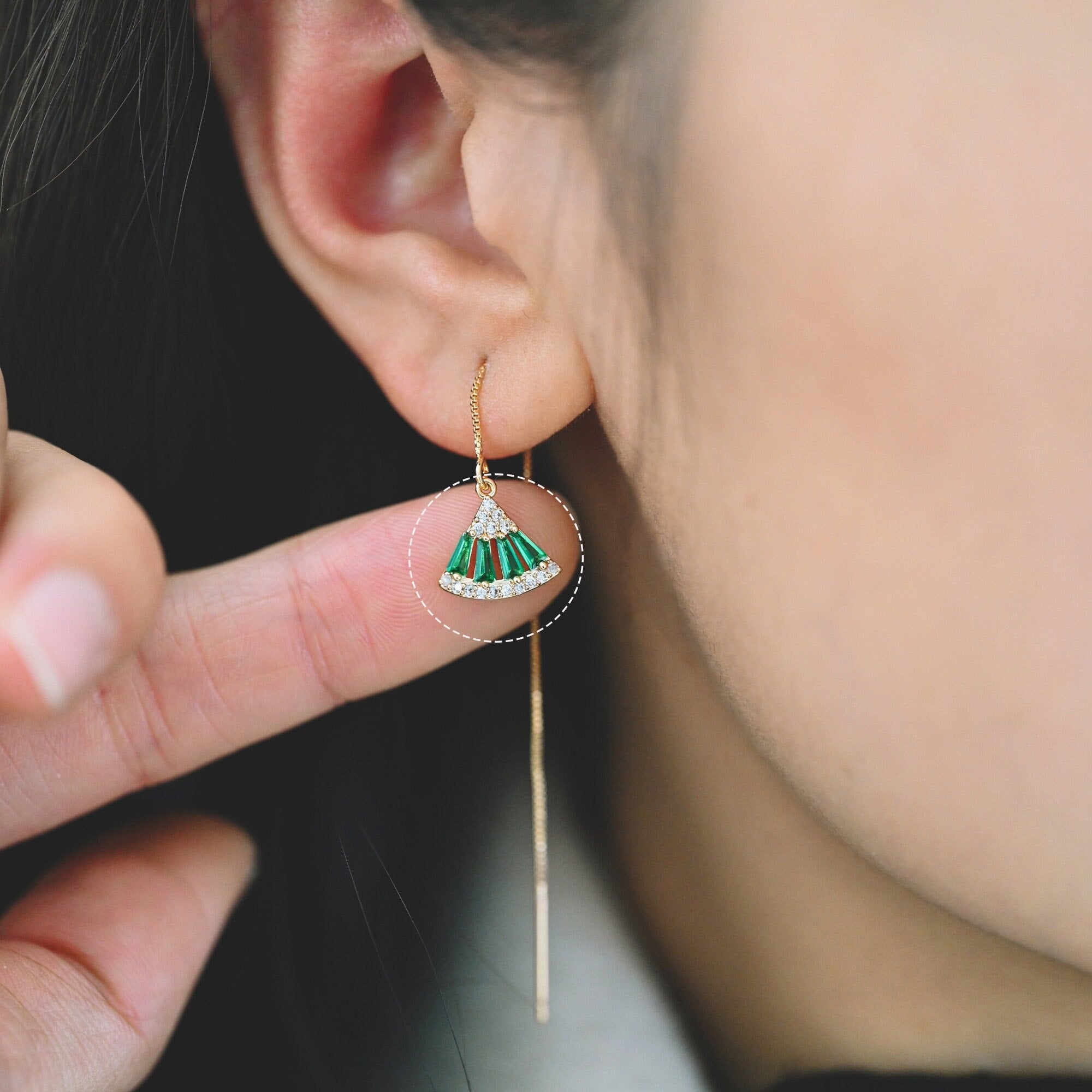 4pcs Emerald CZ Pave Gold Fan Shaped Charms 11x12mm, Green Rhinestone Geometric Pendants, Real Gold plated Brass Findings (GB-853-D)