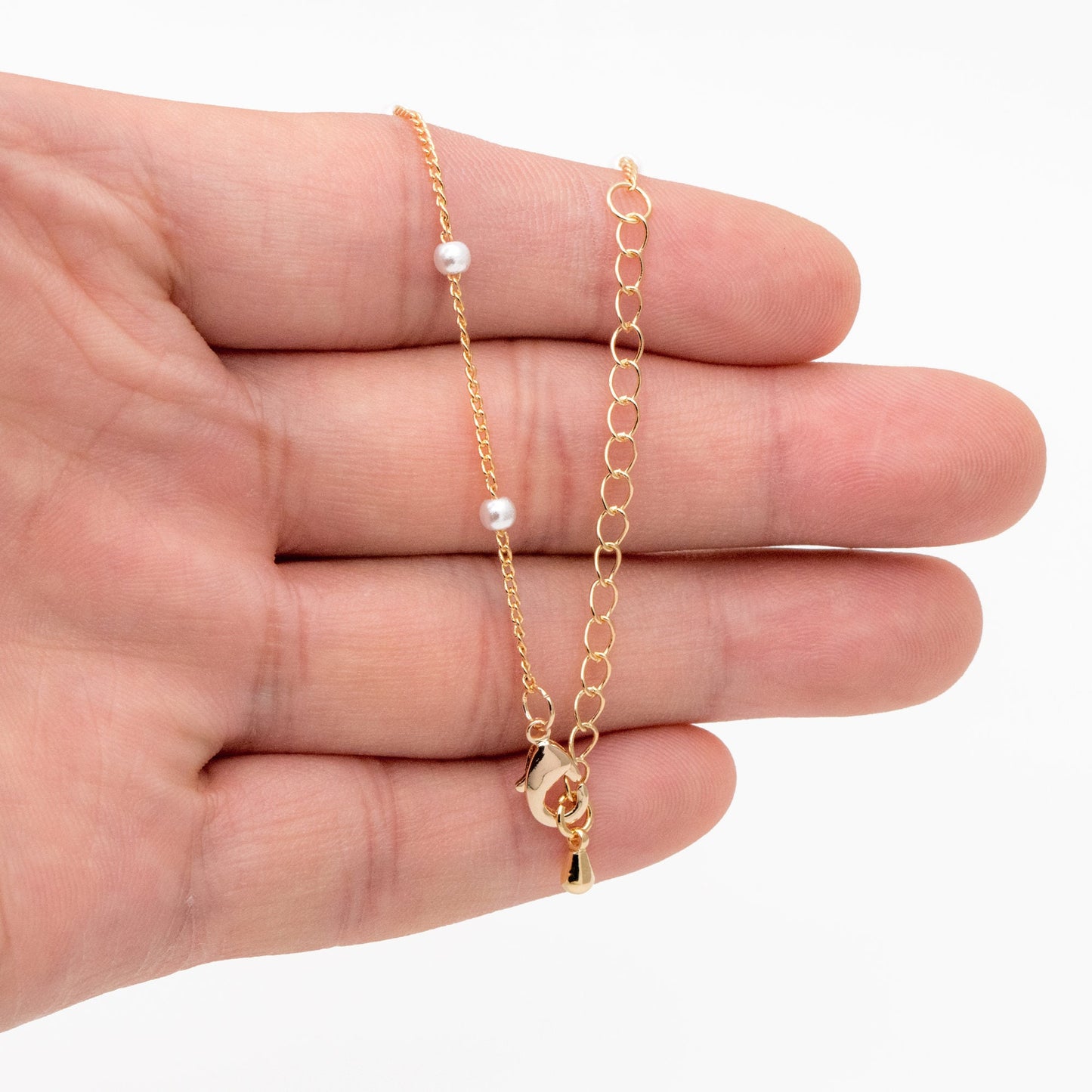 Gold Faux Pearl Beaded Chain, Finished Bracelet/ Anklet/ Necklace with Extender Chain, Ready to Wear (#LK-159)