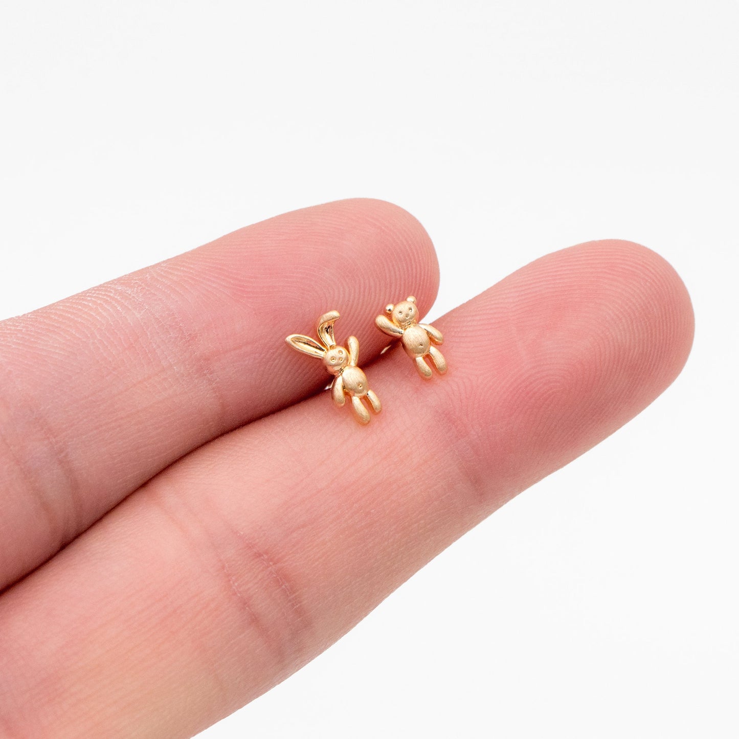 10pcs Gold/ Silver Rabbit and Bear Asymmetry Earrings, Gold/ Rhodium Plated Brass Minimalist Stud Earrings (GB-4207)