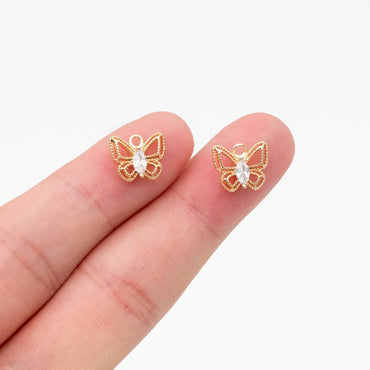 4pcs CZ Pave Gold Butterfly Charm Pendants, Jewelry Findings, Wholesale Supplies (GB-3561-C)