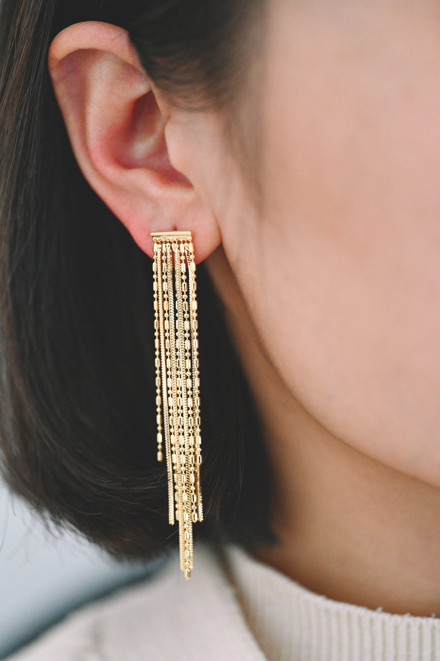 4pcs Chain Tassel Earrings, Long Tassel Stud Earring, Gold Dangling Earrings, Minimalist Earrings (GB-3648)
