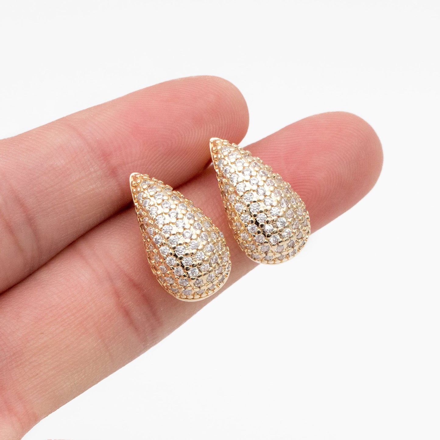 4pcs CZ Pave Teardrop Earrings, 18K Gold Plated Brass, Water Drop Stud Earrings (GB-4245)