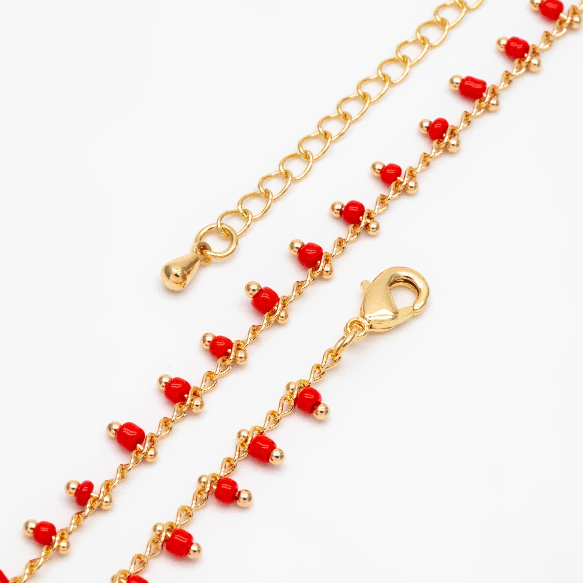 Gold Rainbow Beaded Chain, Finished Bracelet/ Anklet/ Necklace with Extender Chain, Ready to Wear (#LK-201)