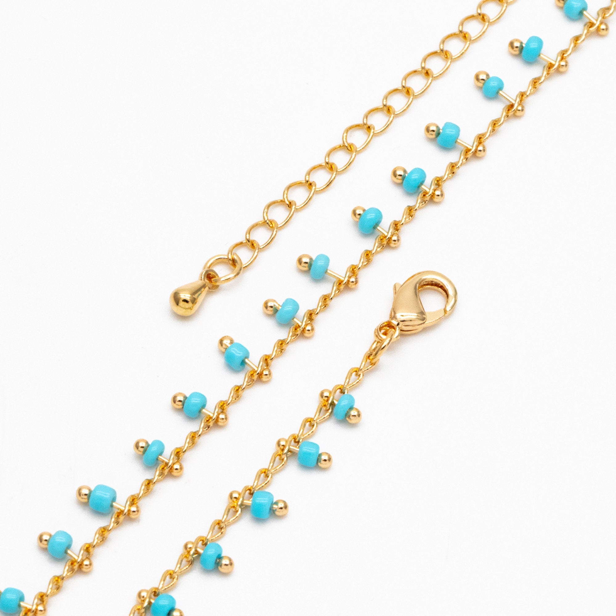 Gold Rainbow Beaded Chain, Finished Bracelet/ Anklet/ Necklace with Extender Chain, Ready to Wear (#LK-201)