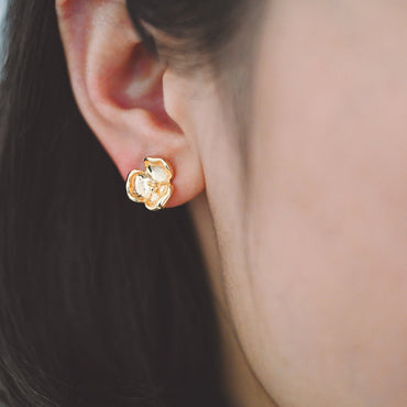10pcs Gold Flower Stud Earring with Loop, Gold Plated Brass, Jewelry Making, Diy Material, Jewelry Supplies (GB-3686)