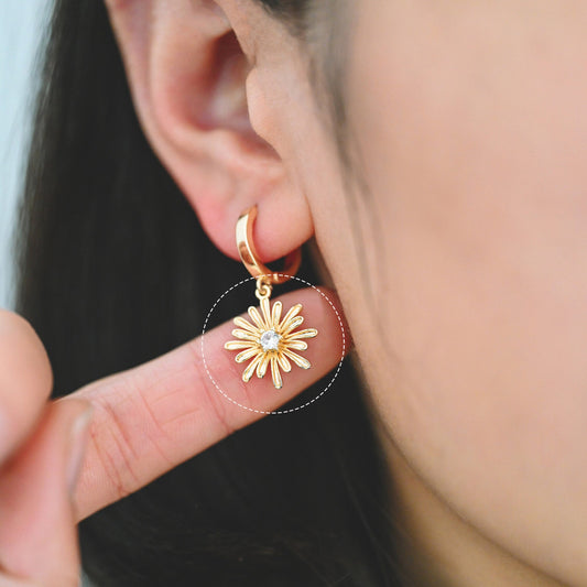 10pcs Gold CZ Flower Charms 17x15mm, 18K Real Gold plated Brass, Floral Earring Pendants (GB-3688)