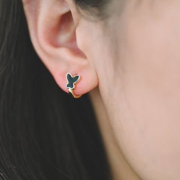 4pcs Gold Enamel Butterfly Hoop Earrings, 18K Gold plated Brass, Minimalist Huggie Earrings (GB-3839-B)