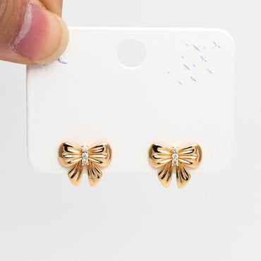 4pcs CZ Pave Gold Bowknot Earrings, 18K Real Gold plated Brass, Bow Knot Stud Earring (GB-4228)