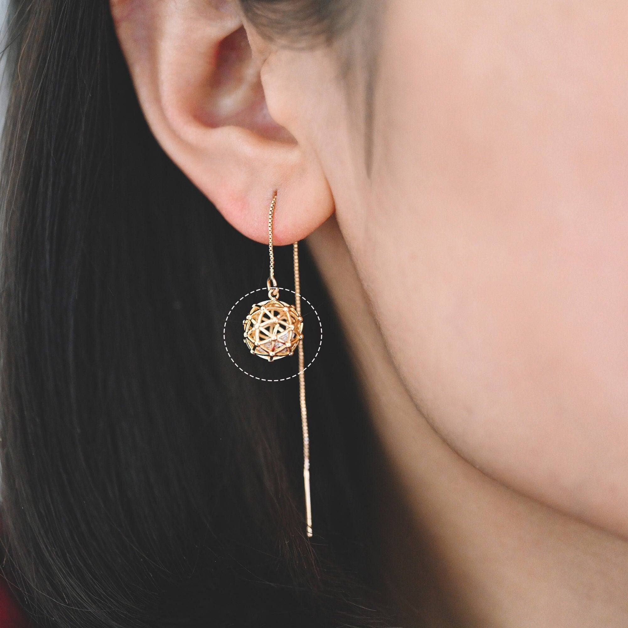 10pcs Gold Round Charms 11mm, Filigree Hollow Ball Pendants with CZ Inside, 18K Gold plated on Brass, Lead Nickel Free (GB-542)