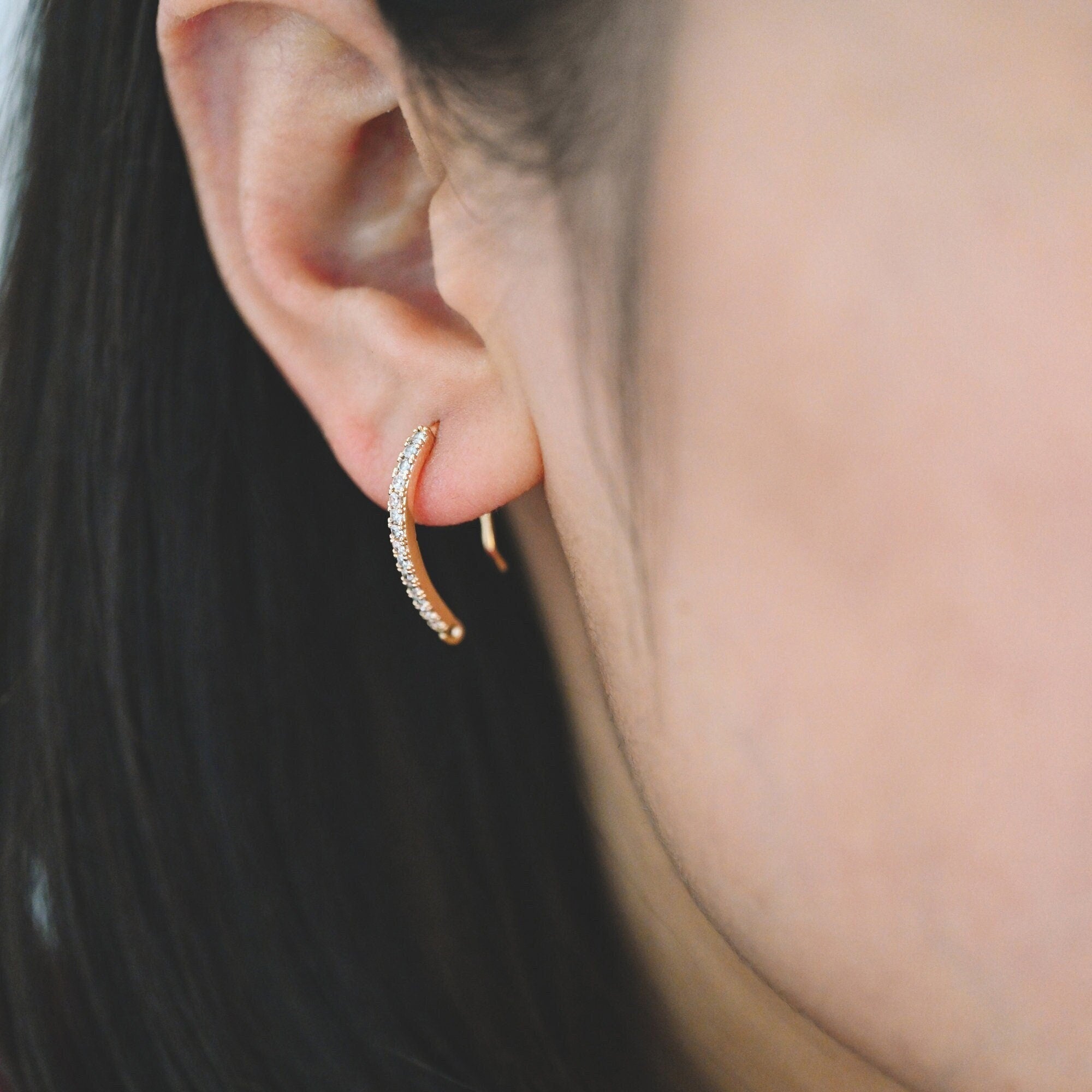 10pcs CZ Pave Gold/ Silver Earring Hooks 21x14mm, 18K Gold/ Rhodium Plated Brass Earwires, Sparkly Earring Components (GB-586)