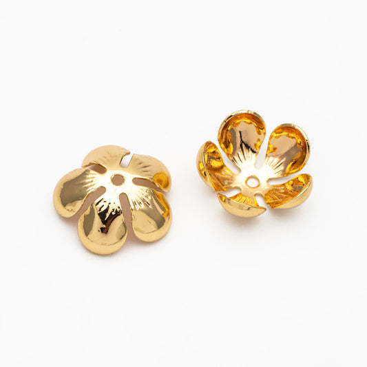 10pcs Gold/ Silver Floral Bead Caps 13mm, Gold/ Rhodium plated Brass, Lead Nickel Free (GB-055)