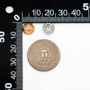 20pcs Gold/ Silver Floral Bead Caps 9mm, Fit 10-12mm Beads, Real Gold/ Rhodium plated Brass, Lead Nickel Free (GB-053)