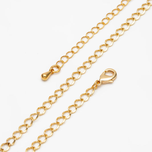 Gold Curb Chains 3mm, Finished Bracelet/ Anklet/ Necklace with Extender Chain, Ready to Wear (#LK-277)