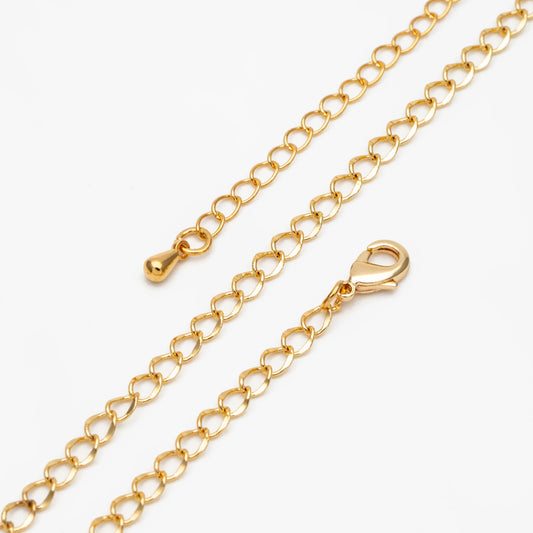 Gold Curb Chains 3mm, Finished Bracelet/ Anklet/ Necklace with Extender Chain, Ready to Wear (#LK-277)