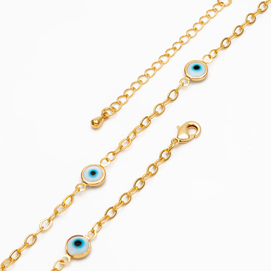 Gold Evil Eye Beaded Chains, Finished Bracelet/ Anklet/ Necklace with Adjustable Extender Chain, Ready to Wear (#LK-337)