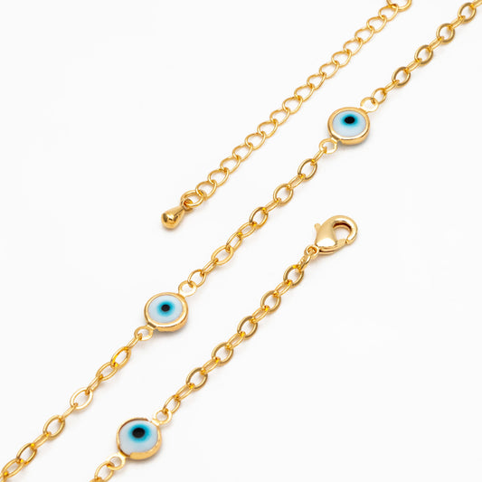 Gold Evil Eye Beaded Chains, Finished Bracelet/ Anklet/ Necklace with Adjustable Extender Chain, Ready to Wear (#LK-337)