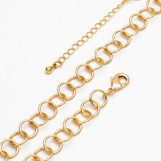 Gold/ Silver/ Rose Gold Circle Link Chains 8mm, Finished Bracelet/ Anklet/ Necklace with Extender Chain, Ready to Wear (#LK-413)